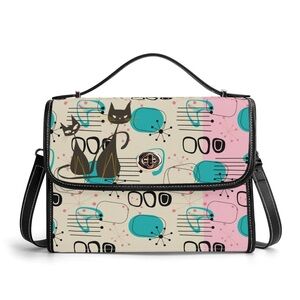 Stylish Cat Print Handbag - Cream, Pink, Blue